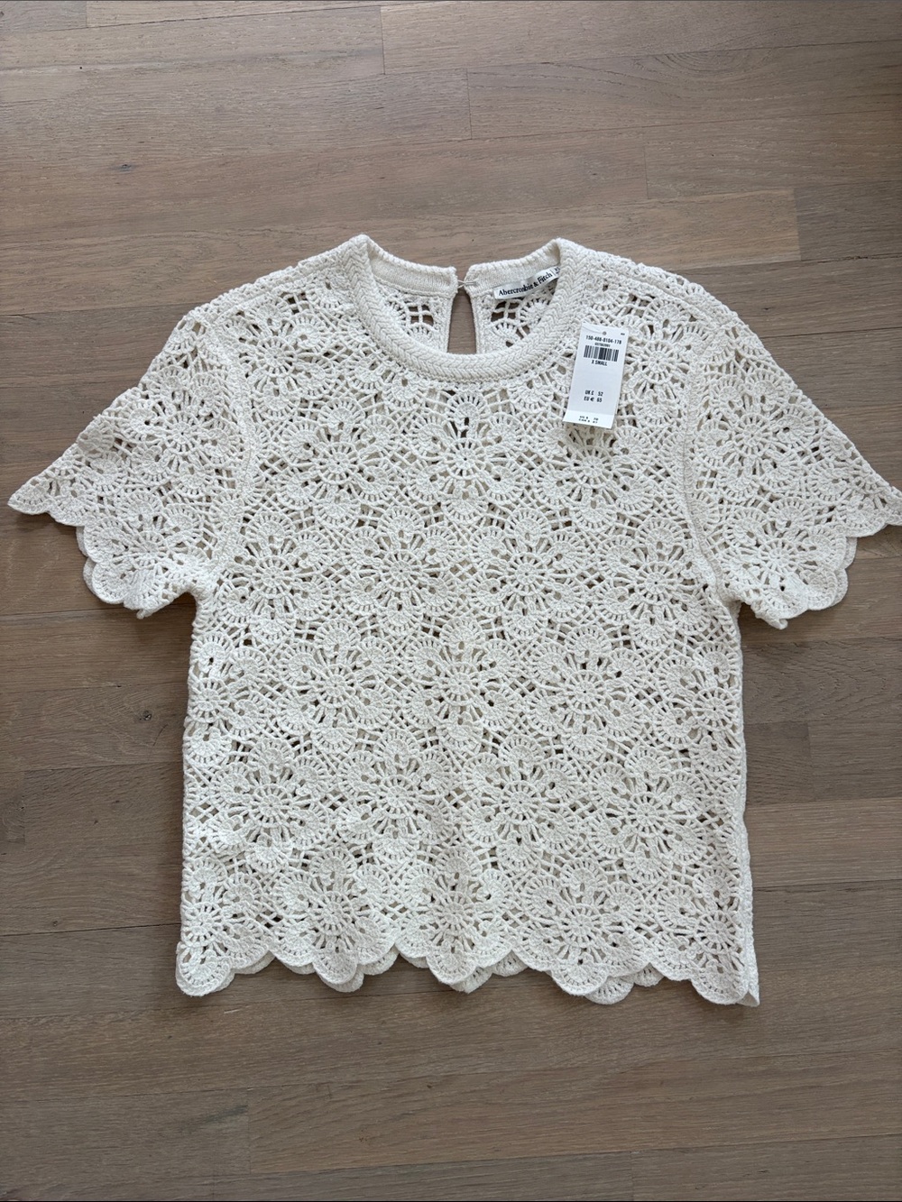 Abercrombie & Fitch Cream Crochet Lace Short Sleeve Top